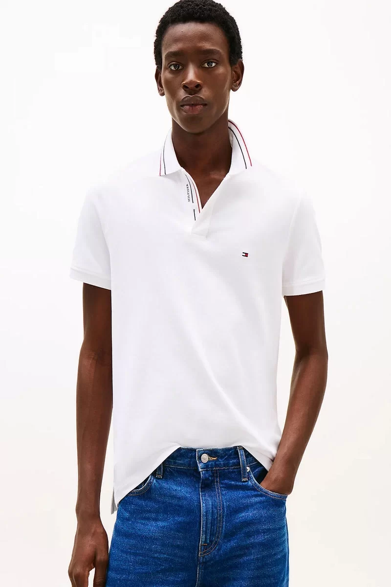 Tommy Hilfiger PLACKET INTEREST REG POLO Erkek beyaz T-shirt MW0MW38459YBR