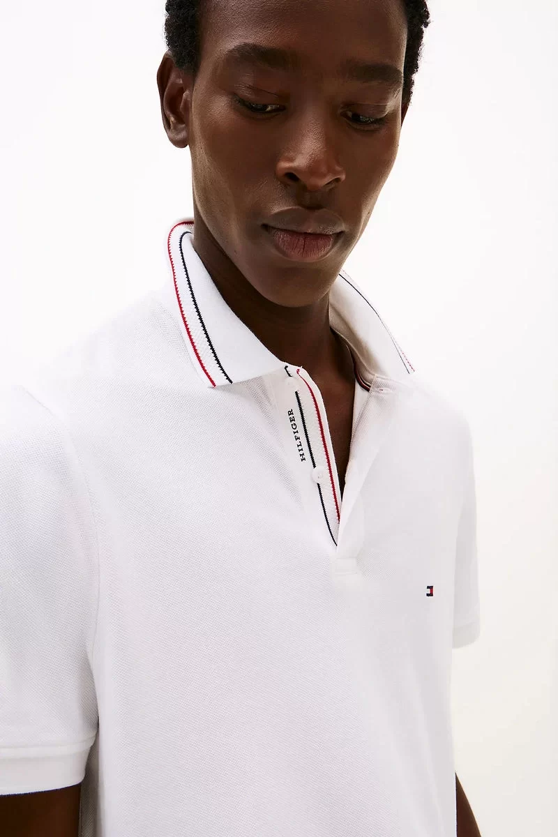 Tommy Hilfiger PLACKET INTEREST REG POLO Erkek beyaz T-shirt MW0MW38459YBR