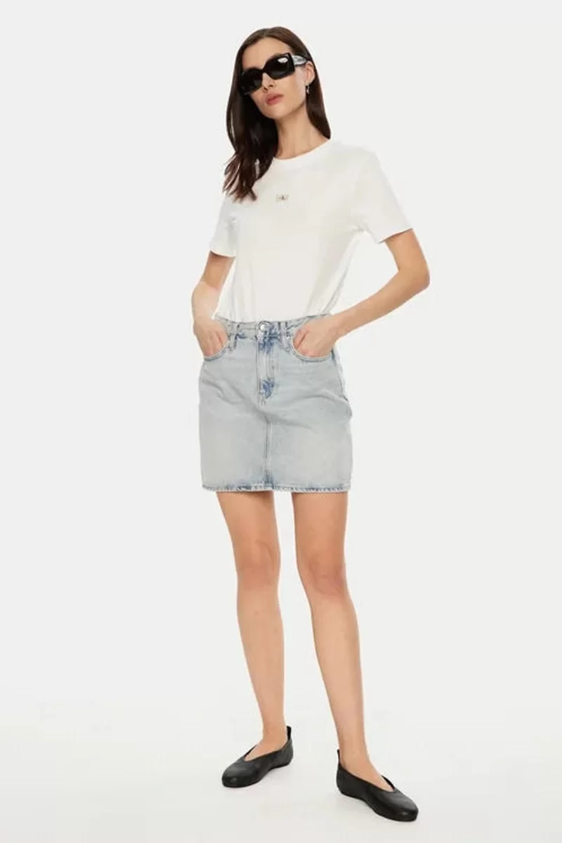 Calvin Klein Kadın Eskitilmiş Regular Fit Mavi Mini Kot Etek