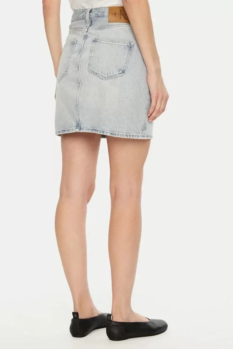 Calvin Klein Kadın Eskitilmiş Regular Fit Mavi Mini Kot Etek