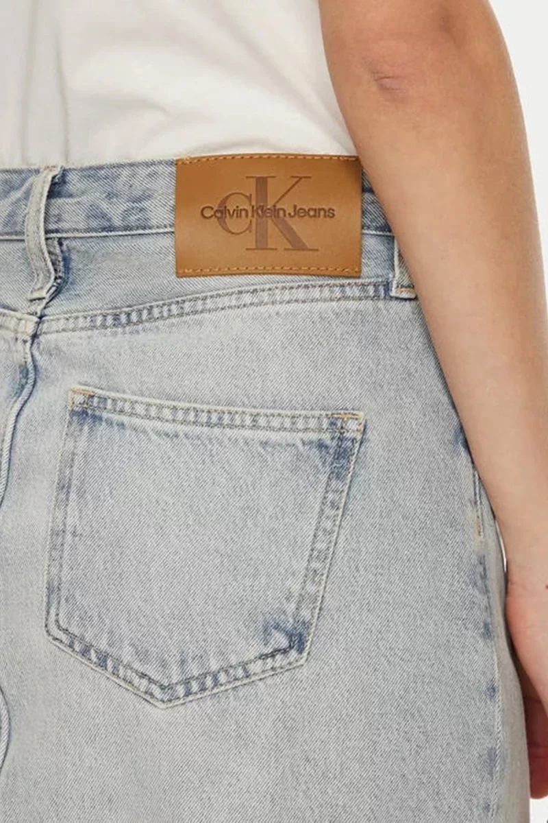 Calvin Klein Kadın Eskitilmiş Regular Fit Mavi Mini Kot Etek