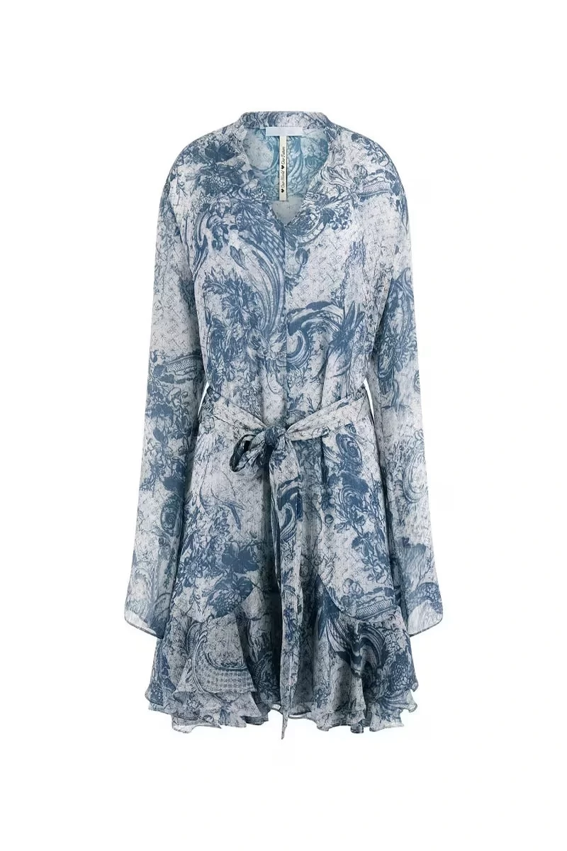 Guess SIBILLA LS BELT DRESS Kadın Mavi Elbise W5RK35WDW82-P7VG