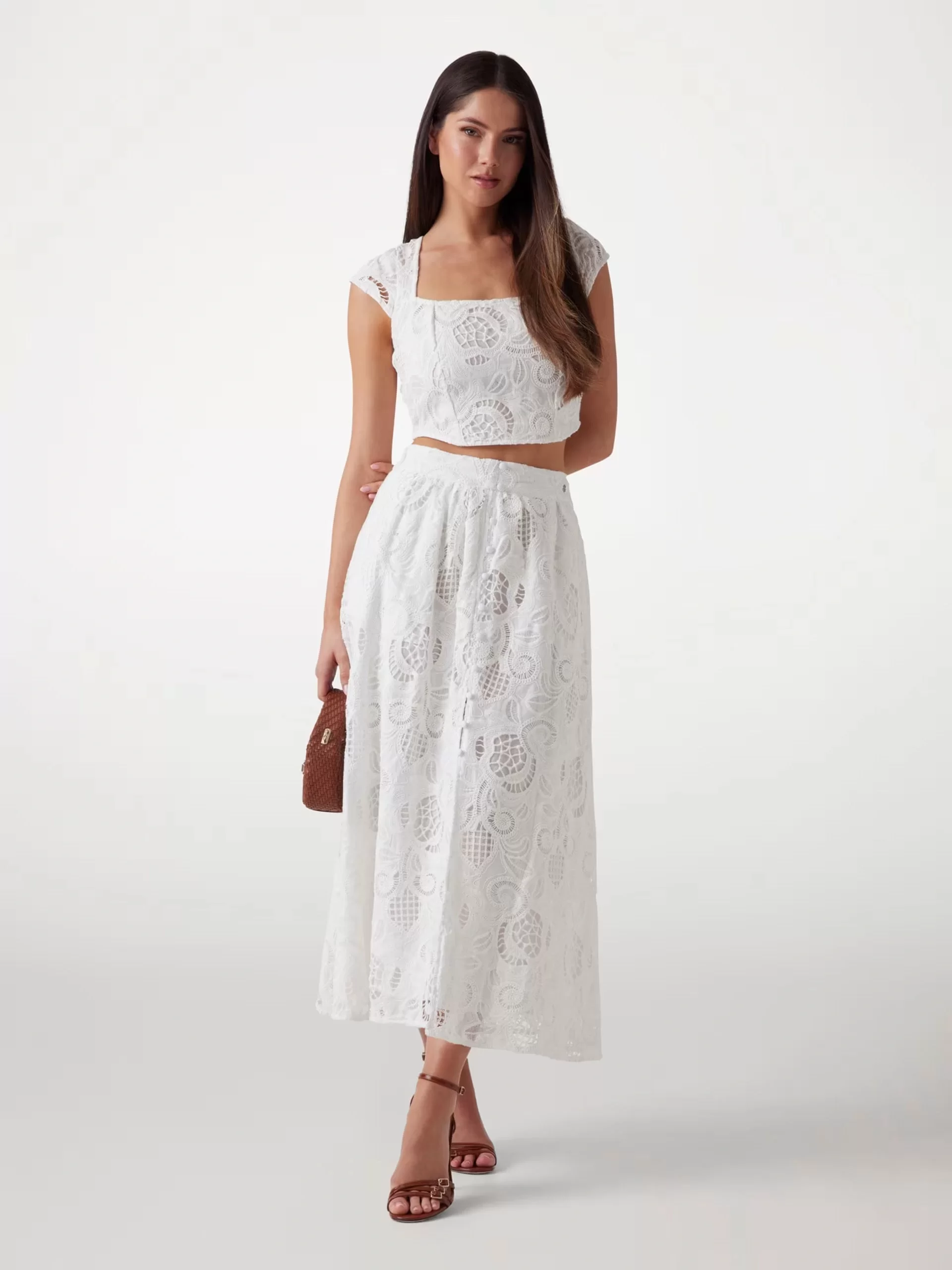Guess SL DOMITILLE CORSET TOP Kadın Beyaz Crop W5GH65WH521-G011