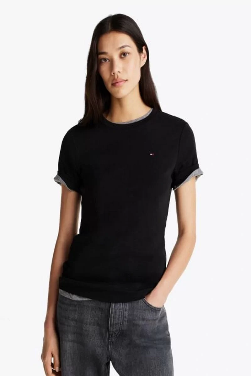 Tommy Hilfiger SLIM CODY C-NK SS Kadın siyah T-shirt WW0WW40587BDS