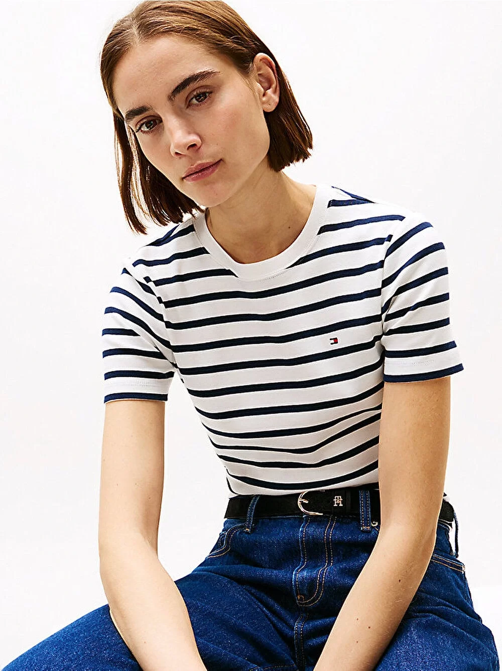 Tommy Hilfiger Kadın Beyaz Slim Fit Kısa Kollu Tişört