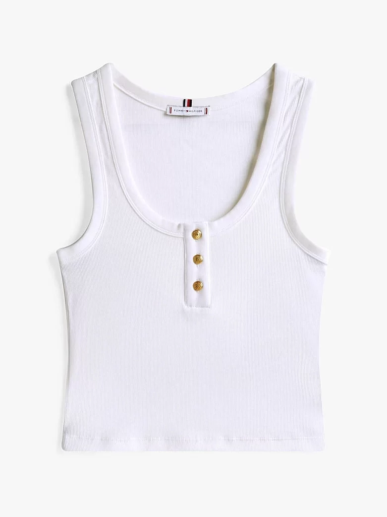 Tommy Hilfiger Kadın Beyaz Slim Fit Düğmeli Atlet