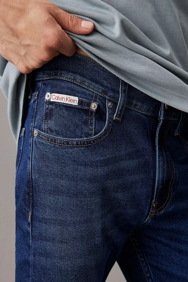 Calvin Klein Erkek Dar Paça Denim Lacivert Kot Pantolon