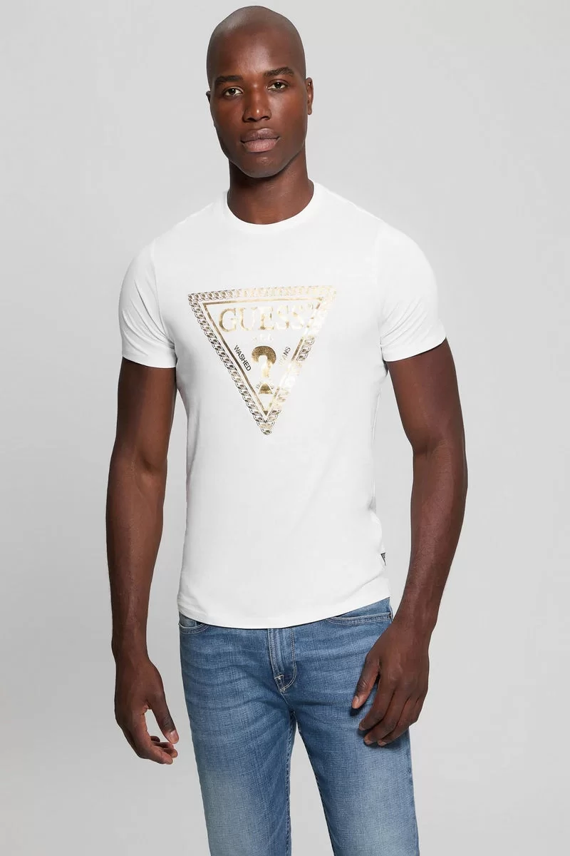Guess Ss Bsc Chaın Trı Logo Tee Erkek Beyaz T-Shirt M5RI49K9RM1-G011
