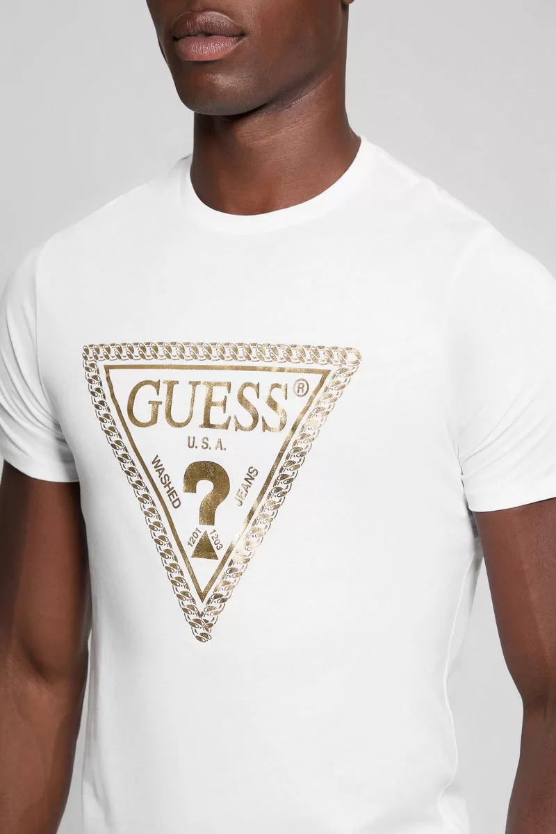 Guess Ss Bsc Chaın Trı Logo Tee Erkek Beyaz T-Shirt M5RI49K9RM1-G011