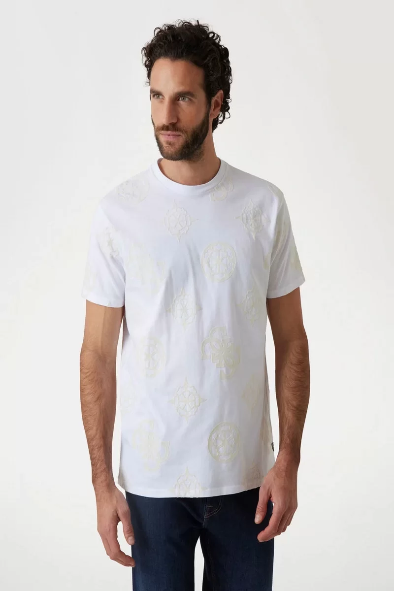 Guess SS BSC GUESS PEONY PRINT TEE Erkek Beyaz T-shirt M5RI46KBW41-G011