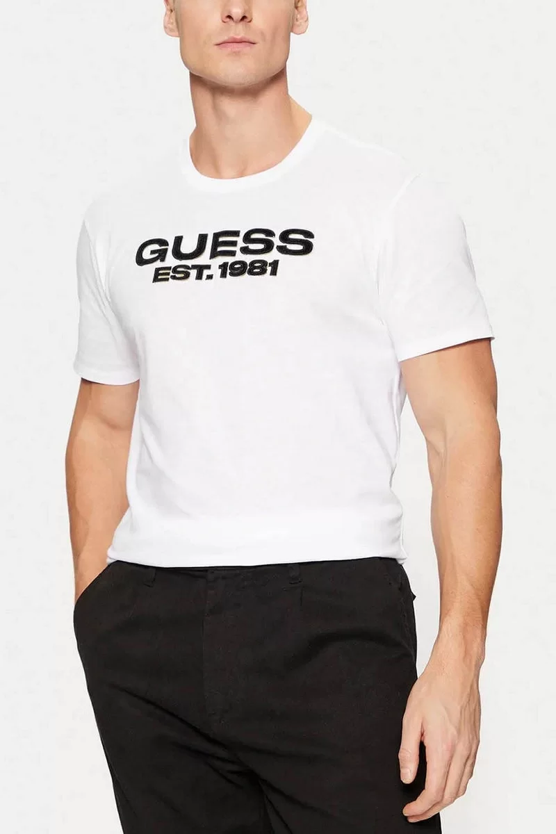 Guess SS BSC VELVET LOGO TEE Erkek Beyaz T-shirt M5RI50K9RM1-G011