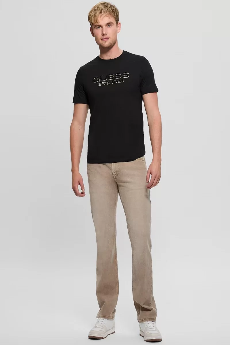 Guess SS BSC VELVET LOGO TEE Erkek Siyah T-shirt M5RI50K9RM1-JBLK