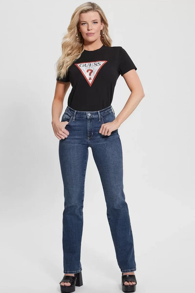 Guess Ss Classıc Fıt Logo Tee Kadın Siyah T-Shirt W2BI69K8FQ1-JBLK