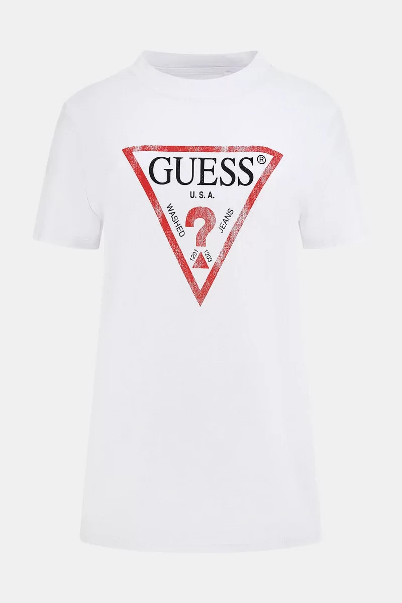 Guess Ss Classıc Fıt Logo Tee Kadın Beyaz T-Shirt W2BI69K8FQ1-G011