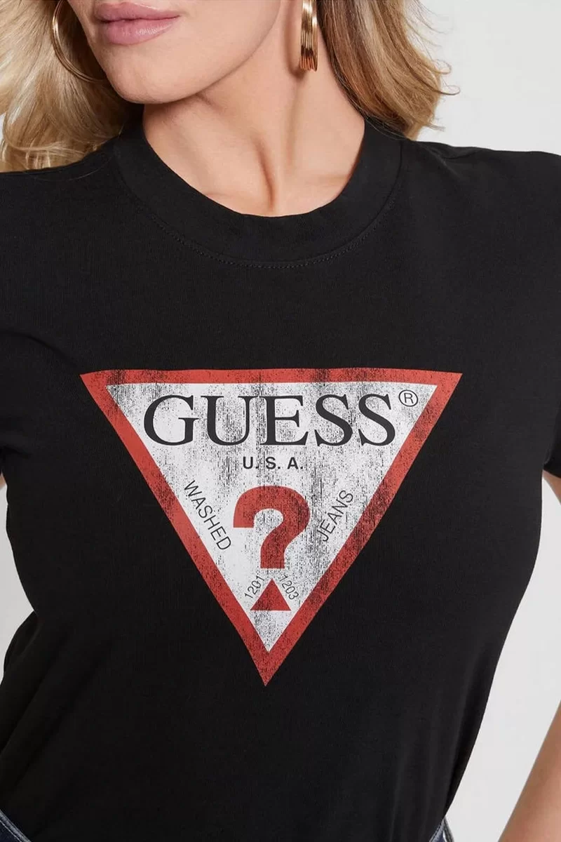Guess Ss Classıc Fıt Logo Tee Kadın Siyah T-Shirt W2BI69K8FQ1-JBLK