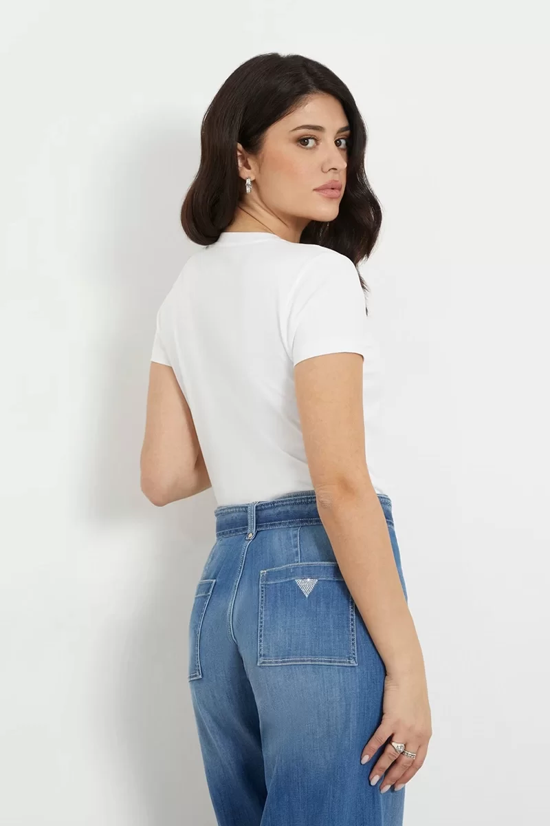 Guess SS CN 4G LOGO TEE Kadın Beyaz T-shirt W4GI29J1314-G011