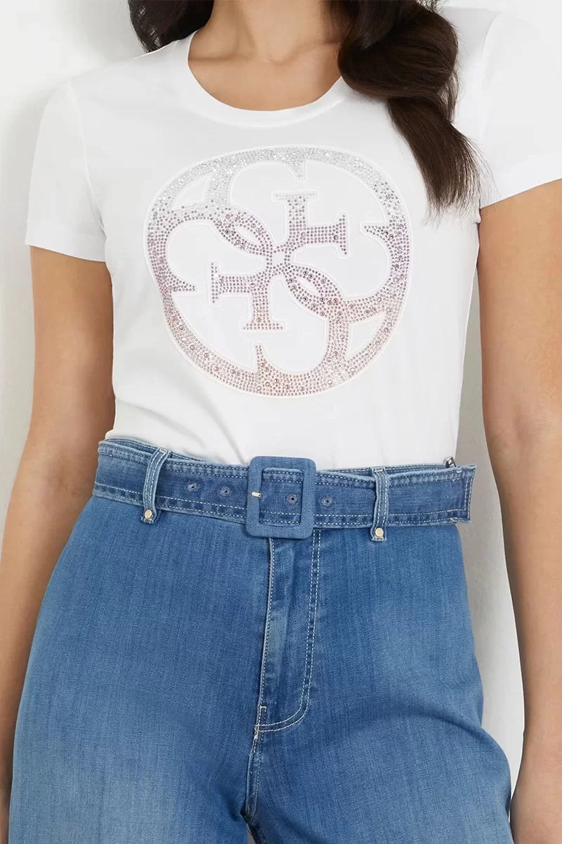 Guess SS CN 4G LOGO TEE Kadın Beyaz T-shirt W4GI29J1314-G011