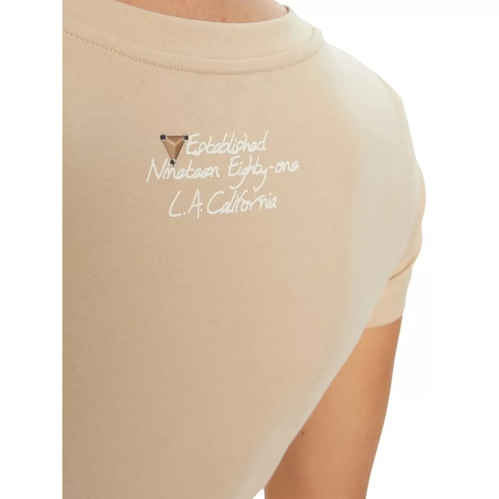 Guess Ss Cn Cheeta Logo Trıangle Tee Kadın Kahverengi T-Shirt W5RI22J1314-G1M5