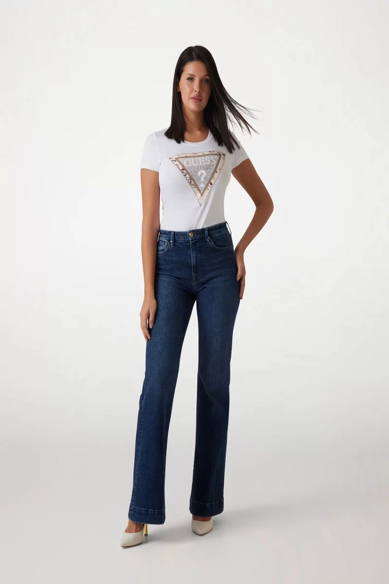 Guess SS CN CHEETA LOGO TRIANGLE TEE Kadın Beyaz T-shirt W5RI22J1314-G011