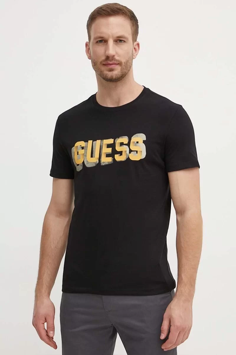 Guess Ss Cn Guess Logo Tee Erkek Siyah T-Shirt M4YI15I3Z14-JBLK