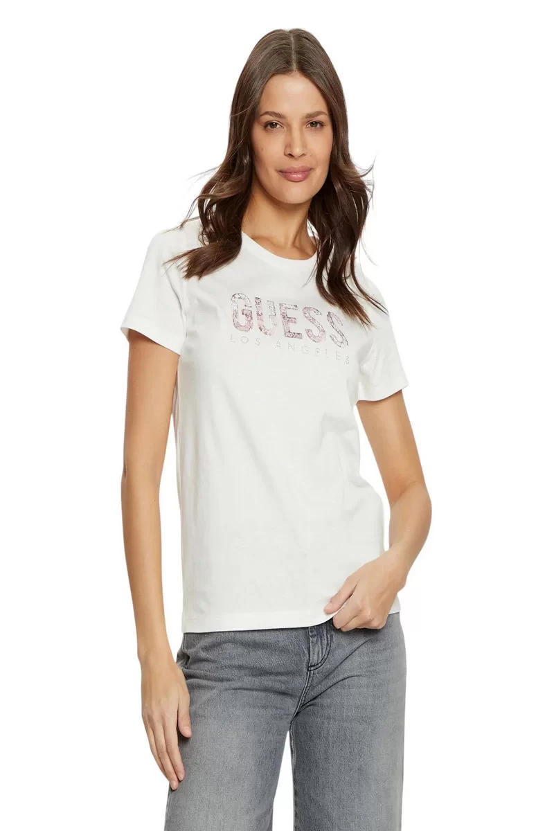 Guess SS CN PYTHON LOGO TEE Kadın Beyaz T-shirt W5RI19I3Z14-G012