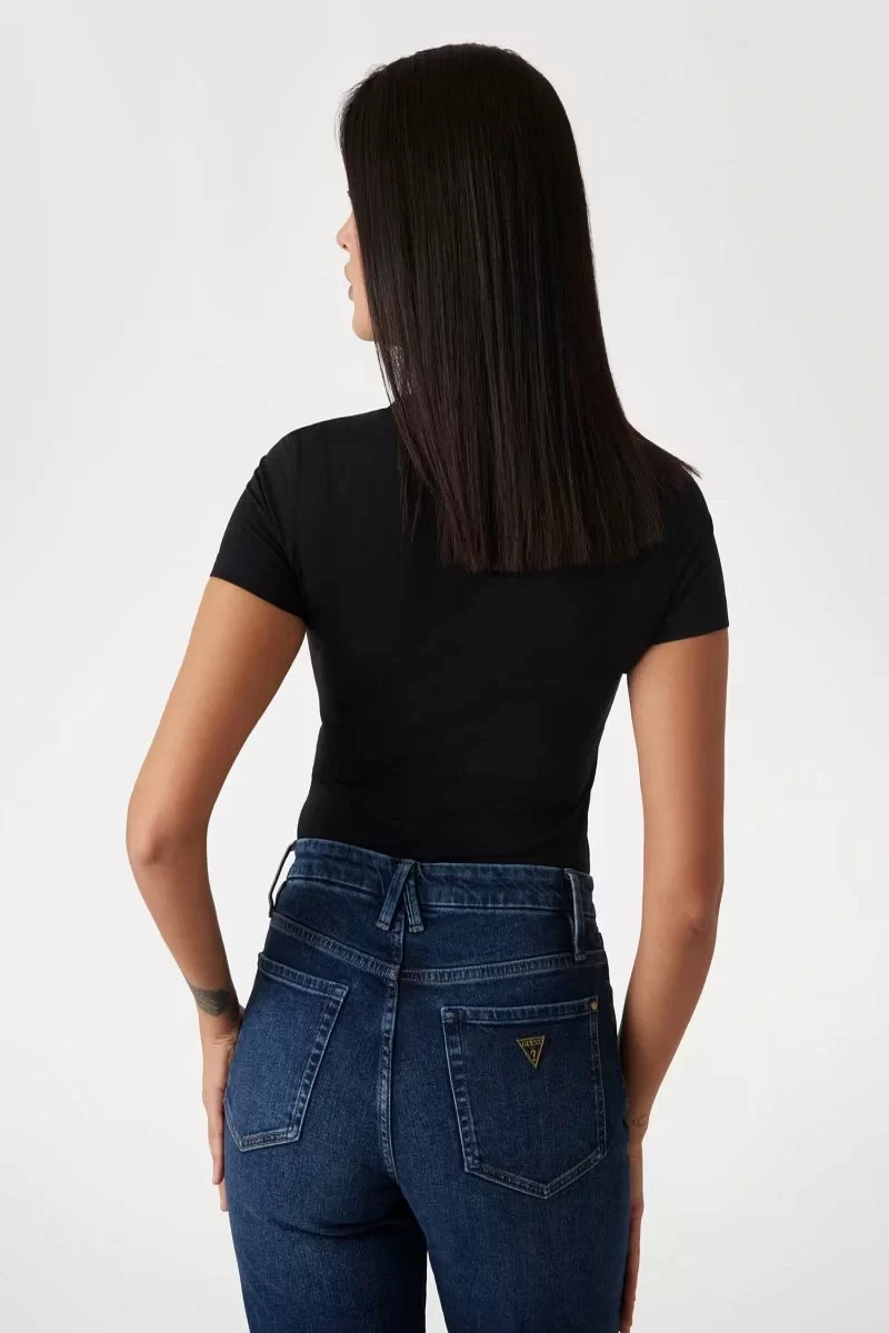 Guess Ss Cn Shıny Trıangle Tee Kadın Siyah T-Shirt W5RI11J1314-JBLK