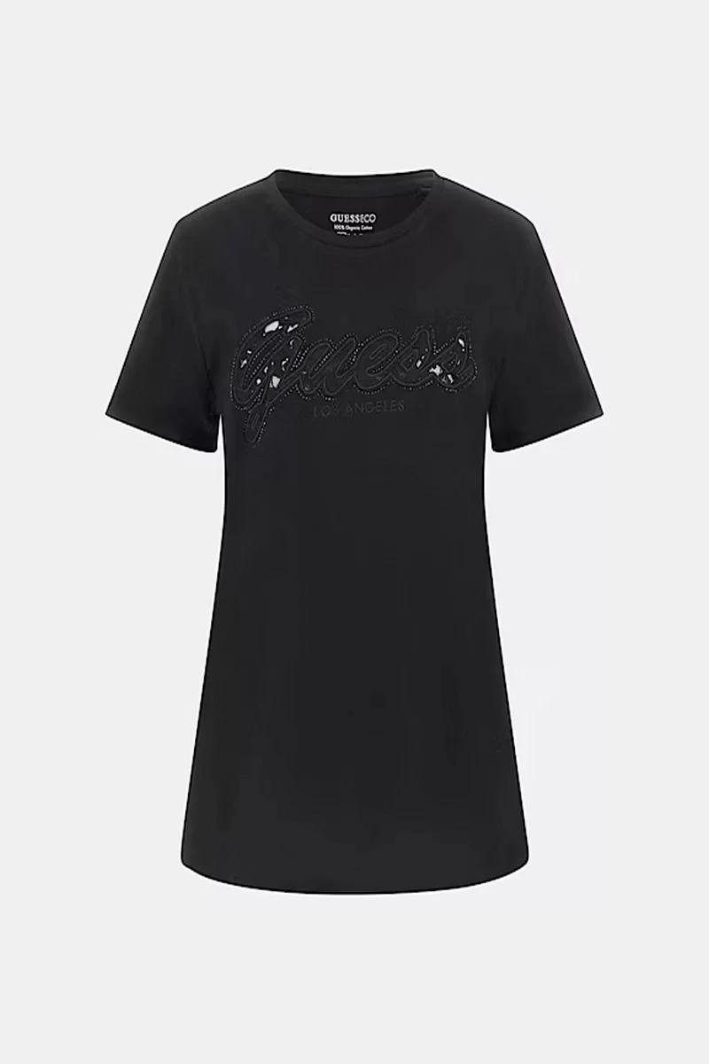 Guess SS SCRIPT LACE LOGO EASY TEE Kadın Siyah T-shirt W5RI08K9RM1-JBLK