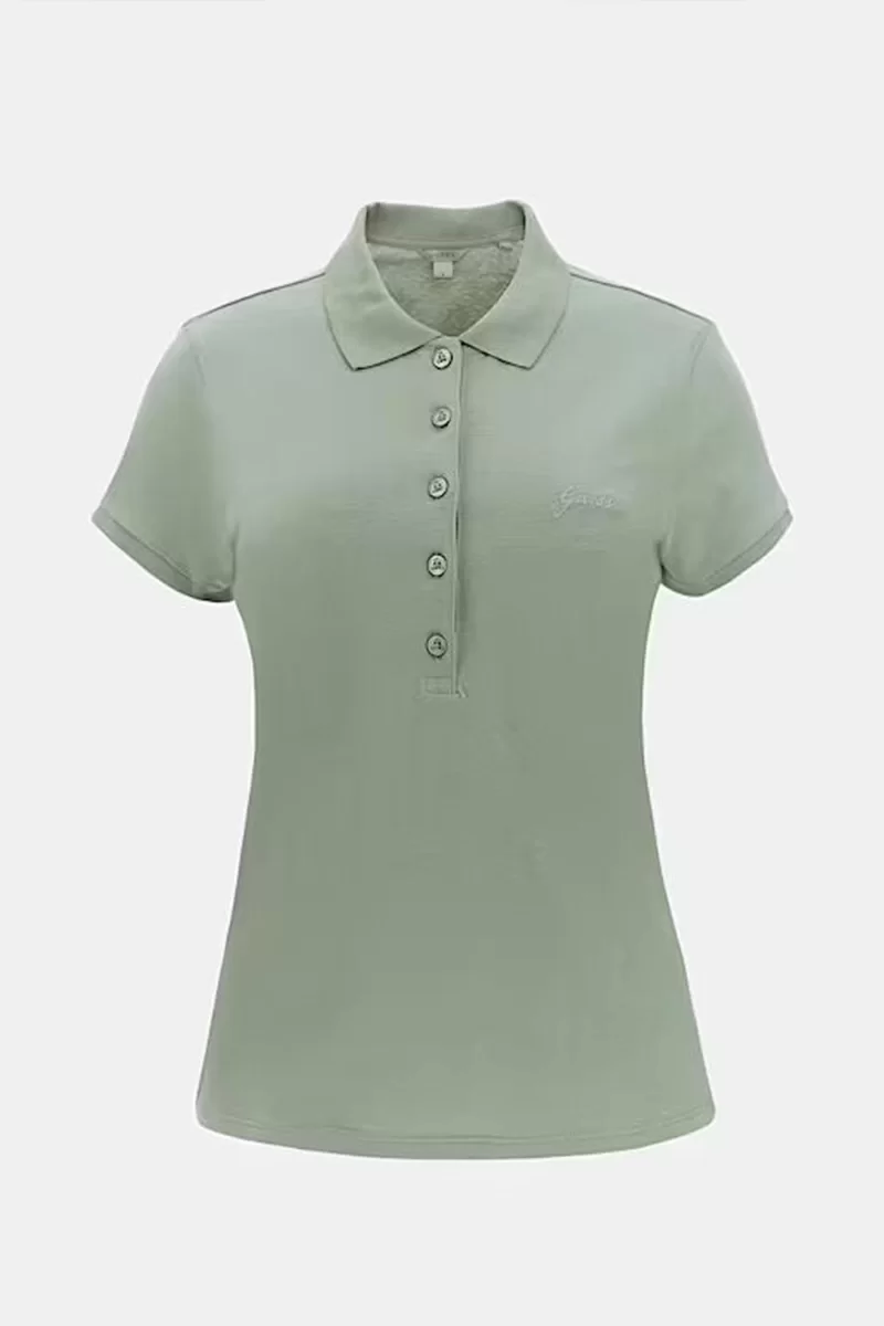 Guess SS TRI LOGO LIZA PIQ Kadın Yeşil T-shirt W4GP61KARS0-G8DP