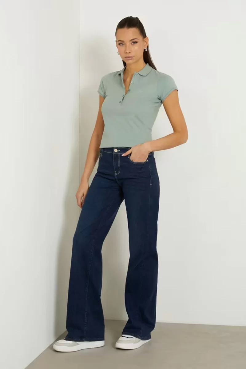 Guess SS TRI LOGO LIZA PIQ Kadın Yeşil T-shirt W4GP61KARS0-G8DP