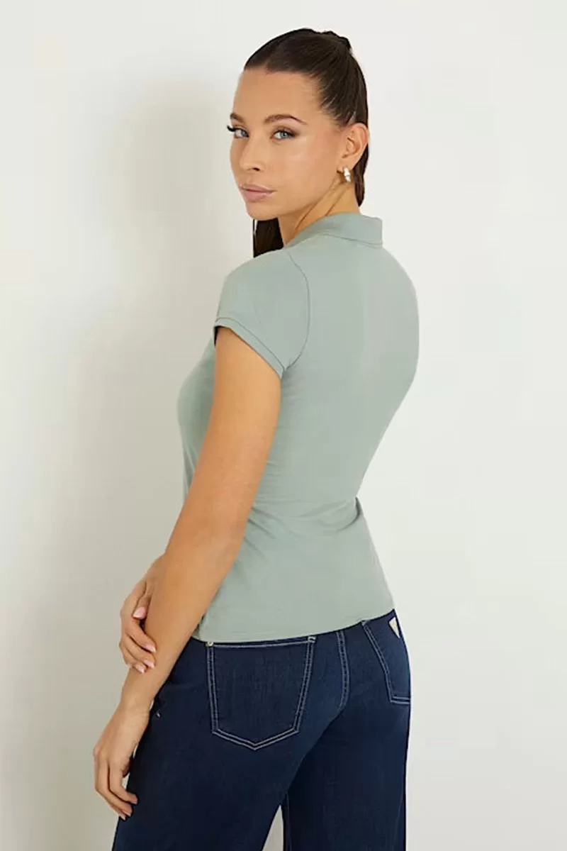 Guess SS TRI LOGO LIZA PIQ Kadın Yeşil T-shirt W4GP61KARS0-G8DP