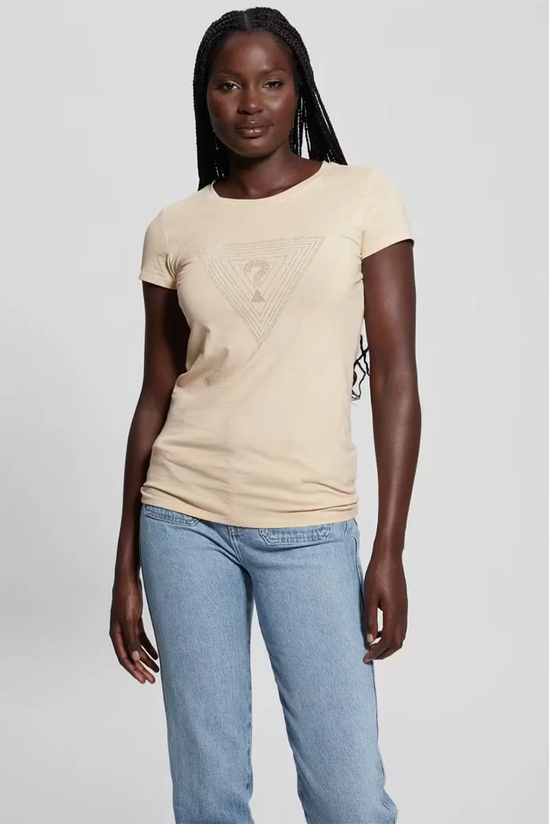 Guess SS TRIANGLE MAZE R3 Kadın Krem T-shirt W4BI41KA0Q1-G1W7