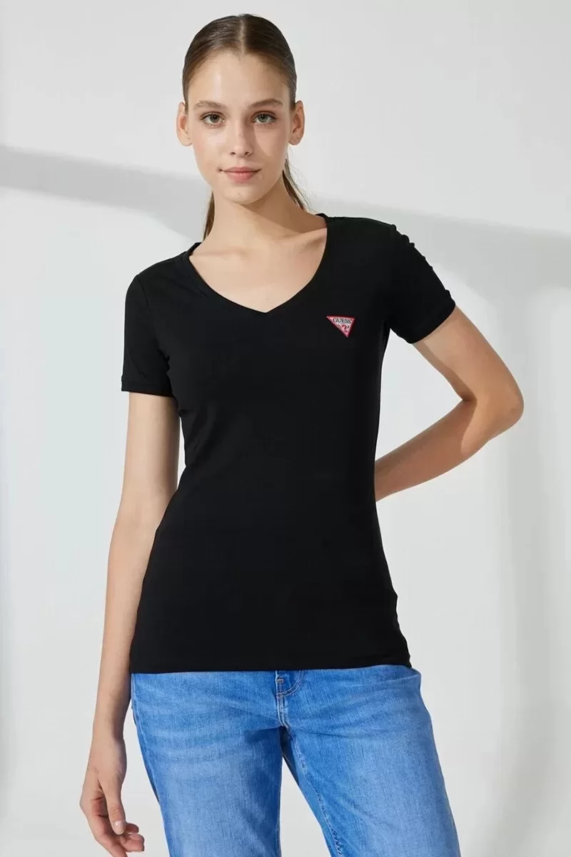 Guess SS VN MINI TRIANGLE Kadın Siyah T-shirt W2YI45J1314-JBLK