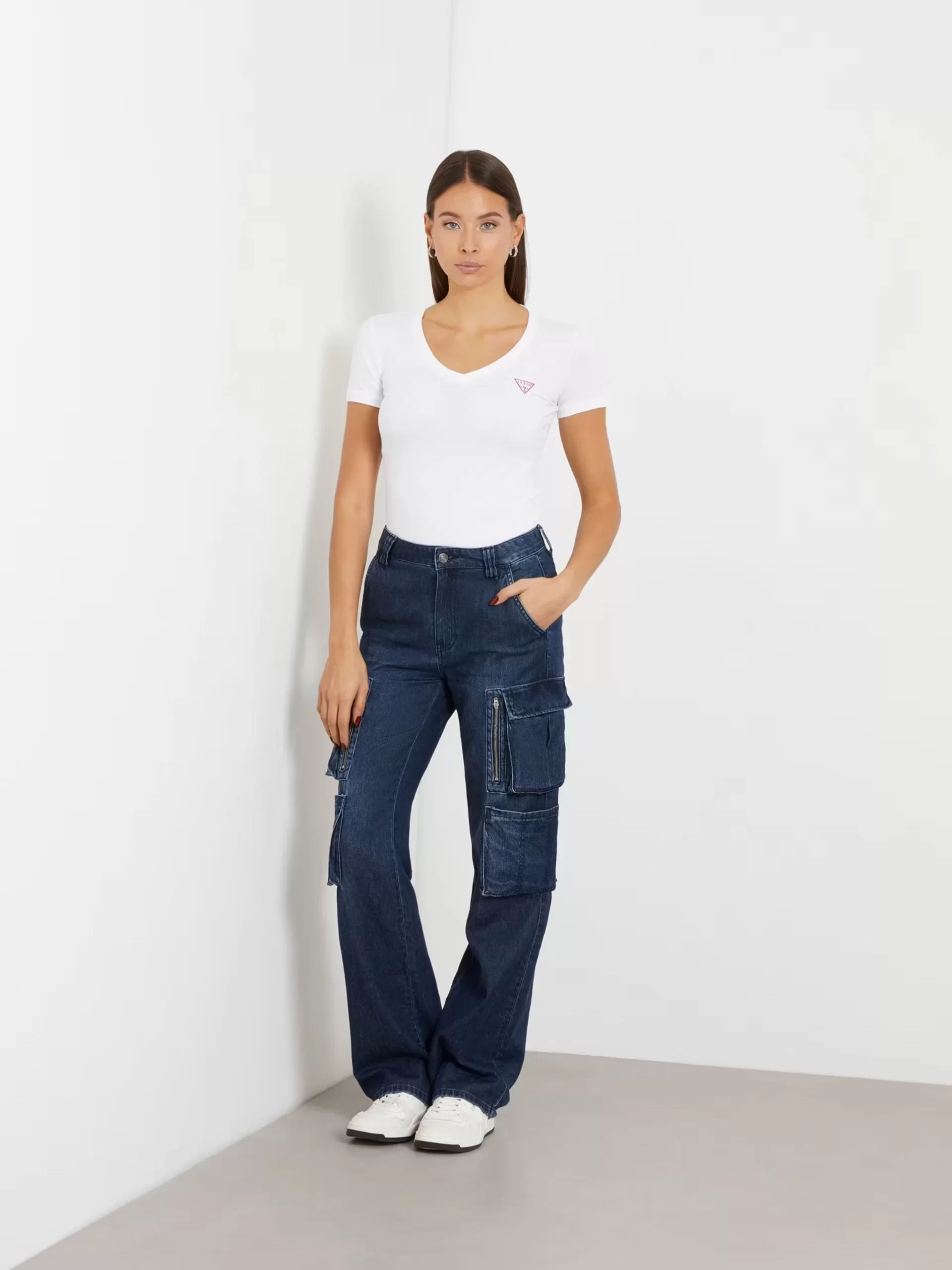Guess Ss Vn Mını Trıangle Tee Kadın Beyaz T-Shirt W2YI45J1314-G011