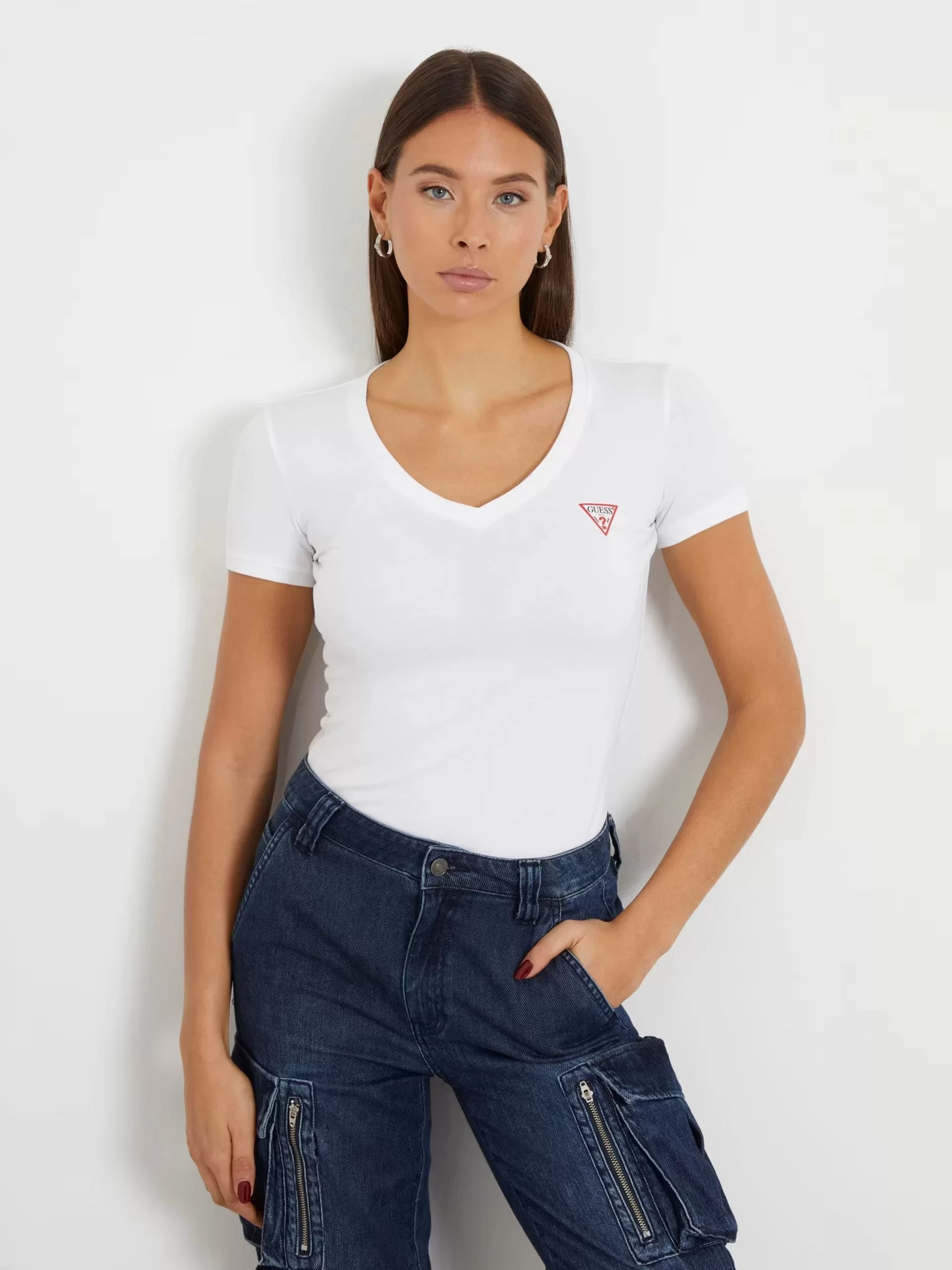 Guess Ss Vn Mını Trıangle Tee Kadın Beyaz T-Shirt W2YI45J1314-G011