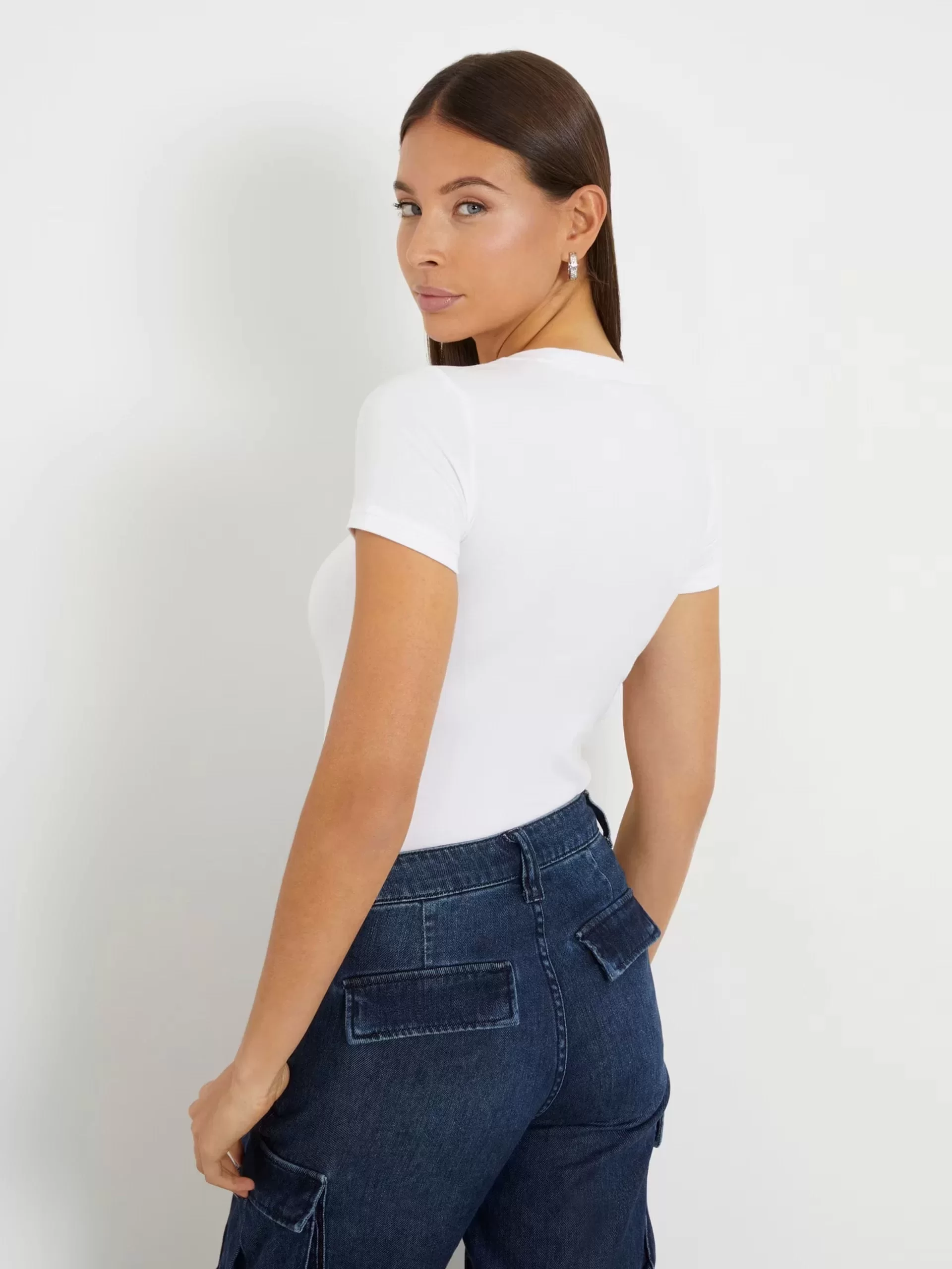Guess Ss Vn Mını Trıangle Tee Kadın Beyaz T-Shirt W2YI45J1314-G011
