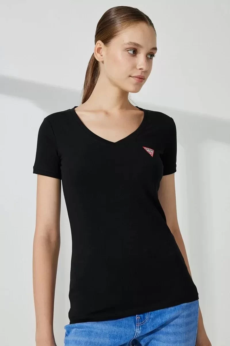 Guess SS VN MINI TRIANGLE Kadın Siyah T-shirt W2YI45J1314-JBLK