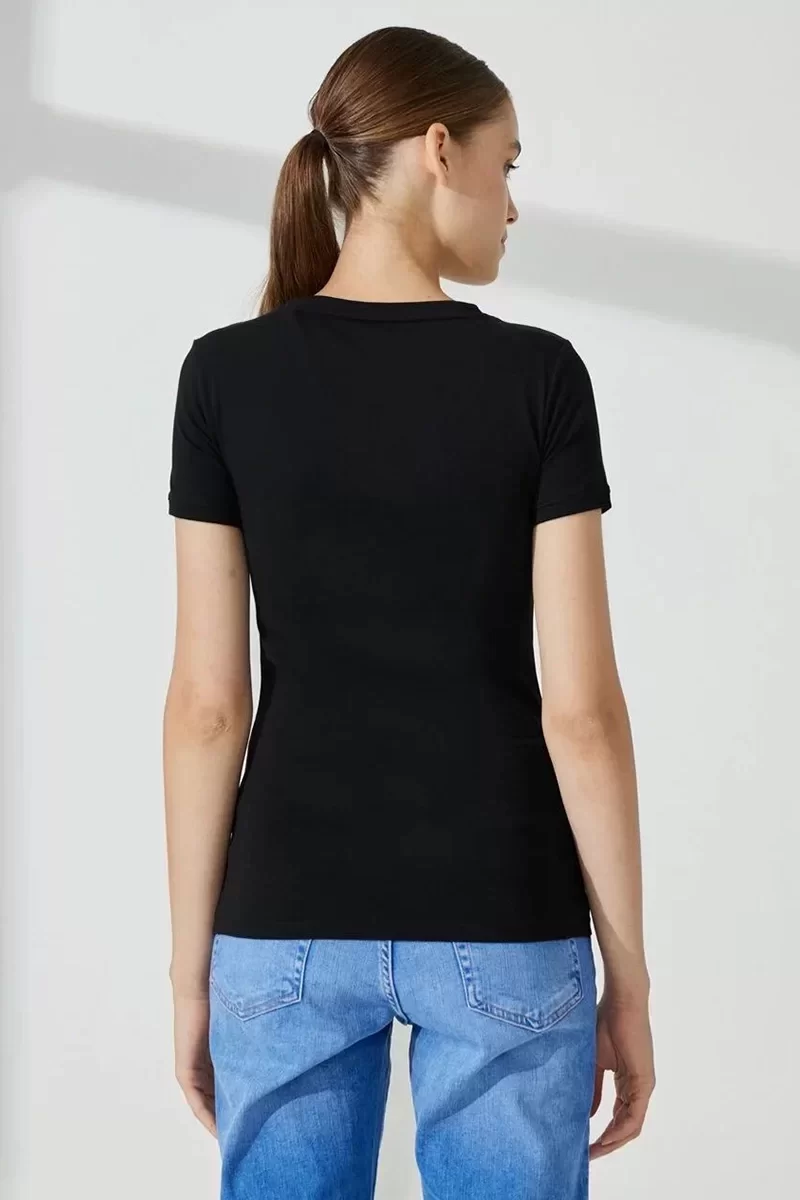 Guess SS VN MINI TRIANGLE Kadın Siyah T-shirt W2YI45J1314-JBLK