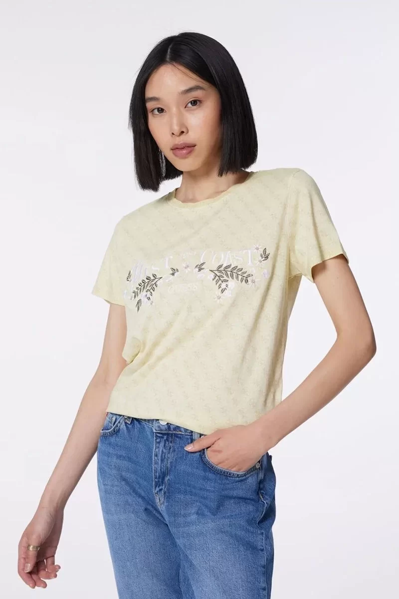 Guess SS WEST COAST LOGO E Kadın Sarı T-shirt W4GI48K9RM1-F1CC