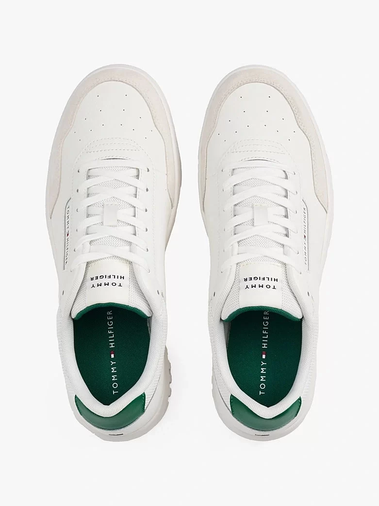 Tommy Hilfiger Erkek Beyaz Deri Karışımlı Basket Sneaker