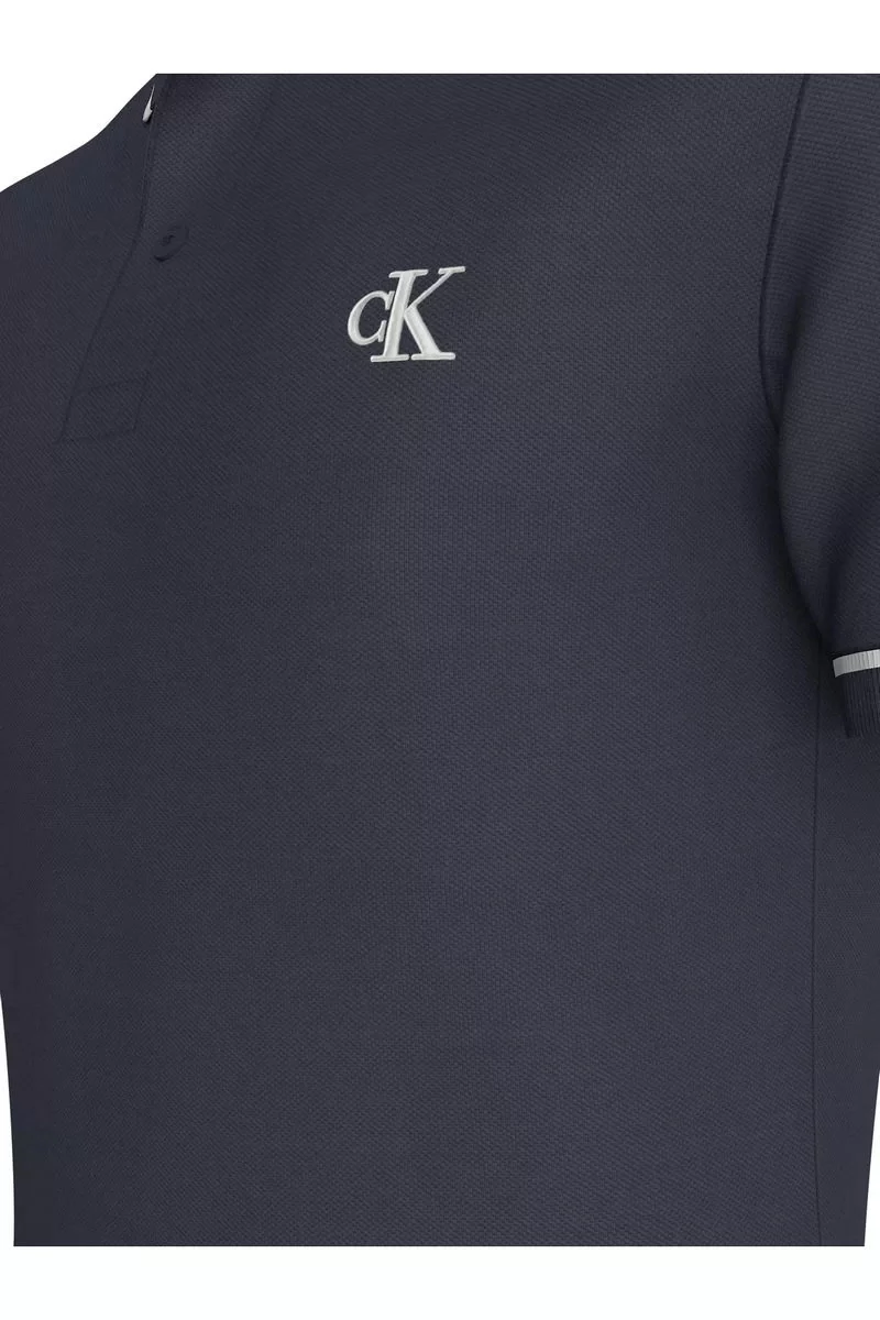 Calvin Klein Erkek Şeritli Logolu Lacivert Polo Yaka T-shirt