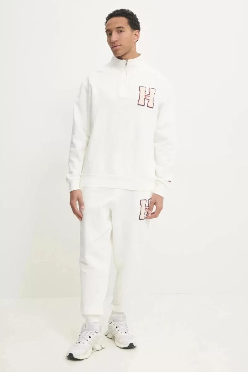 Tommy Jeans TJM 1/4 ZIP TOWEL PATCH POLO Erkek beyaz Sweatshirt DM0DM21263YAC