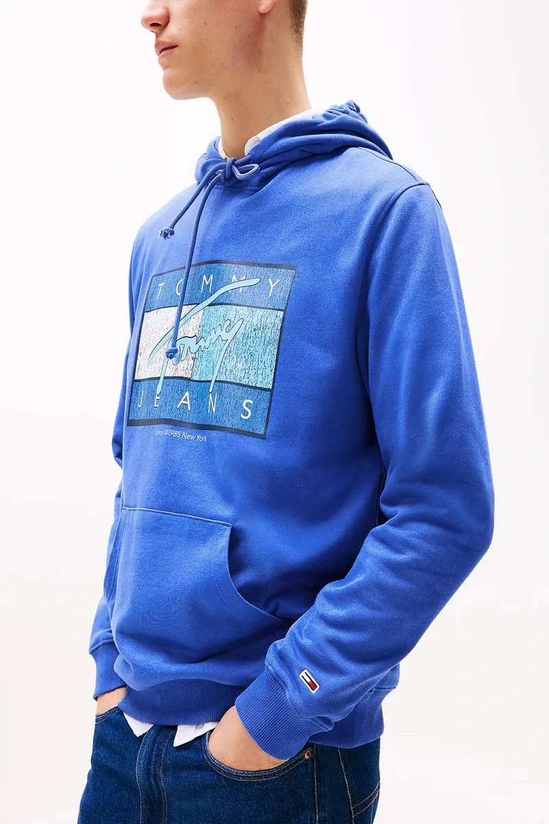 Tommy Jeans TJM REG DNA FLAG TWIST HOOD EXT Erkek MAVİ Sweatshirt DM0DM21100C6E