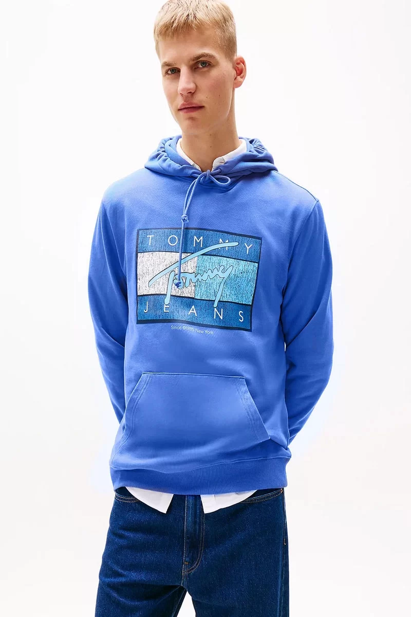 Tommy Jeans TJM REG DNA FLAG TWIST HOOD EXT Erkek MAVİ Sweatshirt DM0DM21100C6E