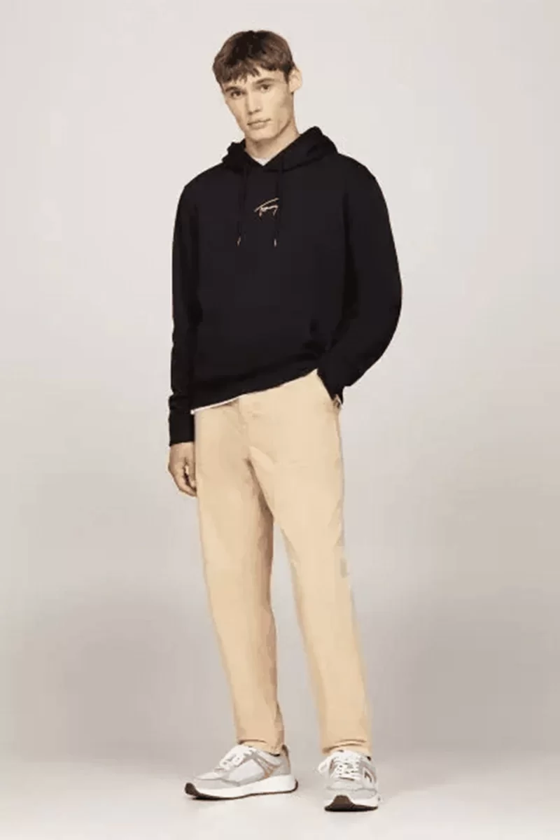 Tommy Jeans Erkek Altın İmza Logolu Kapüşonlu Sweatshirt