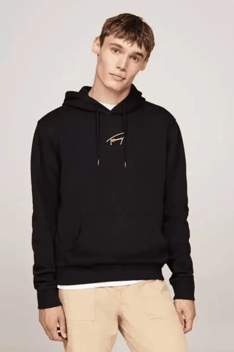 Tommy Jeans Erkek Altın İmza Logolu Kapüşonlu Sweatshirt