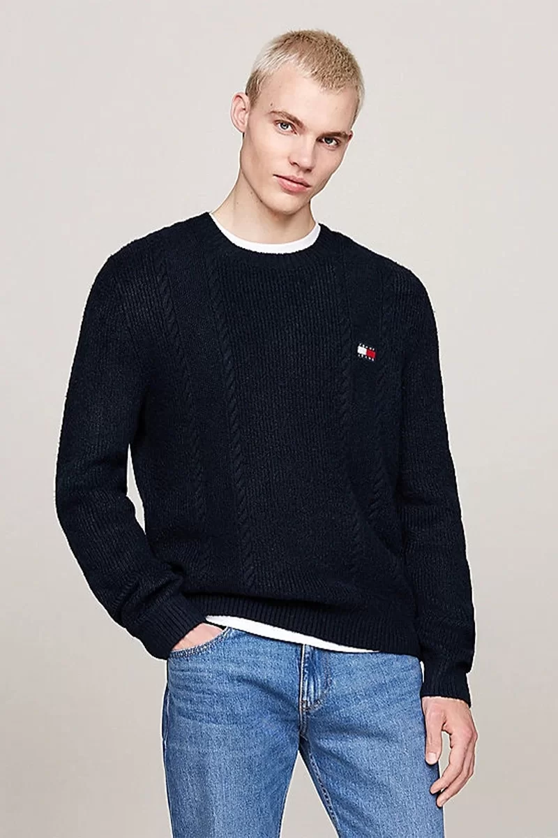 Tommy Jeans TJM SLIM CABLE KNIT CNECK Erkek MAVİ Kazak DM0DM19440C1G