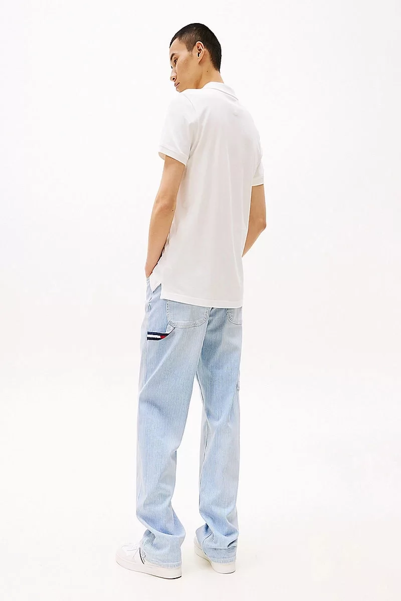 Tommy Jeans TJM SLIM PLACKET POLO EXT Erkek BEYAZ T-shirt DM0DM20676YBL
