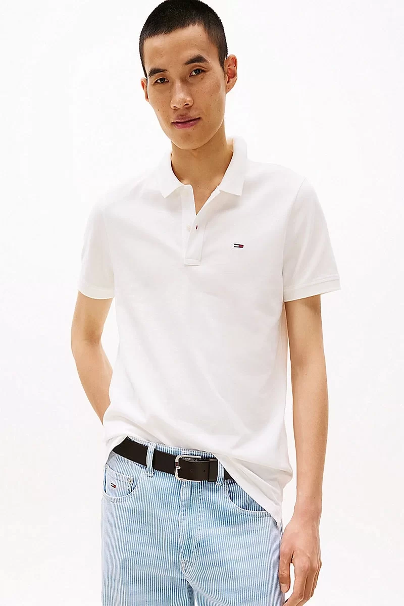 Tommy Jeans TJM SLIM PLACKET POLO EXT Erkek BEYAZ T-shirt DM0DM20676YBL