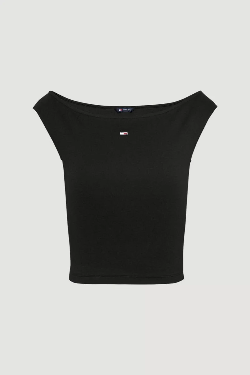 Tommy Jeans TJW BOAT NECK TOP SS EXT Kadın siyah T-shirt DW0DW20234BDS