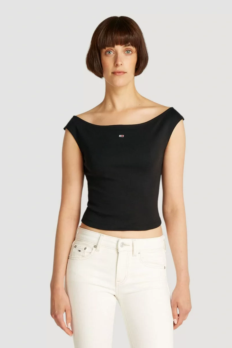 Tommy Jeans TJW BOAT NECK TOP SS EXT Kadın siyah T-shirt DW0DW20234BDS